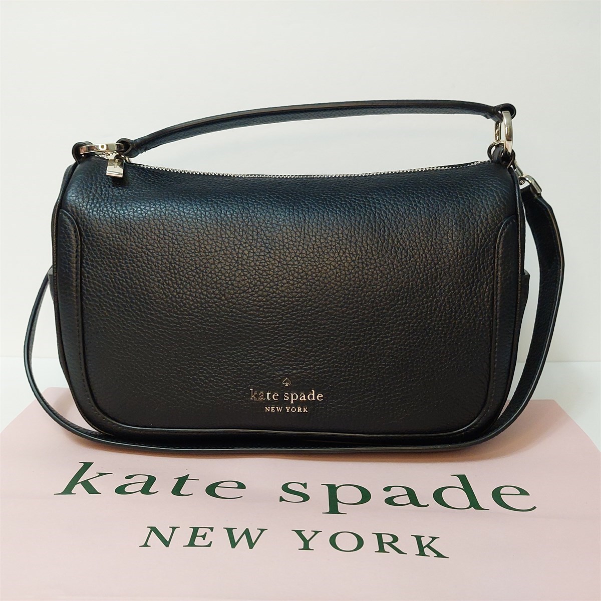 Kate Spade Smoosh Top Zip Satchel Crossbody Pebbled Leather Black  196021024153