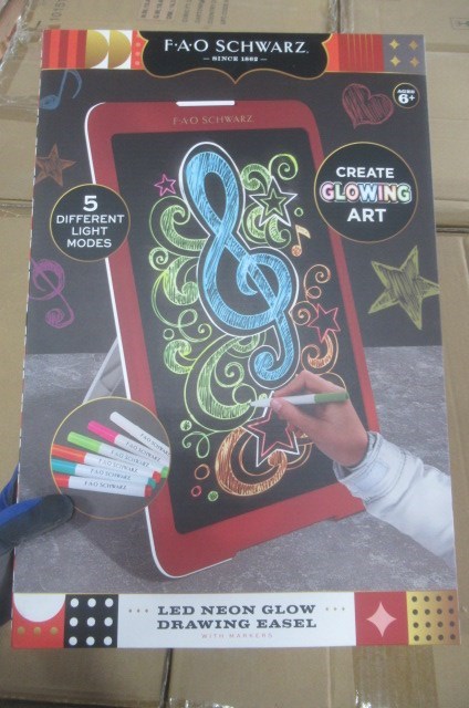 FAO Schwarz LED Neon Glow Drawing Easel With Markers 5 Different